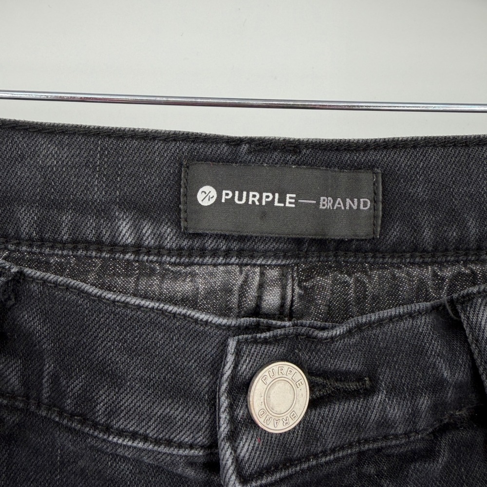 Purple Brand P001 Slim Fit Low Rise Distressed Paisley Patch Black Jeans Mens - Picture 4 of 6
